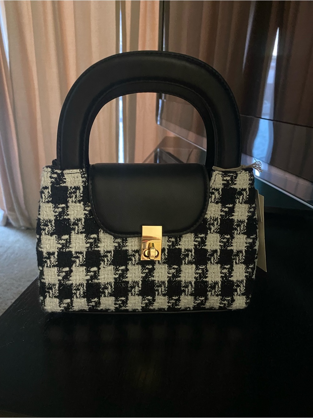 Black and White Houndstooth Top-Handle Handbag - NEW, with tags.